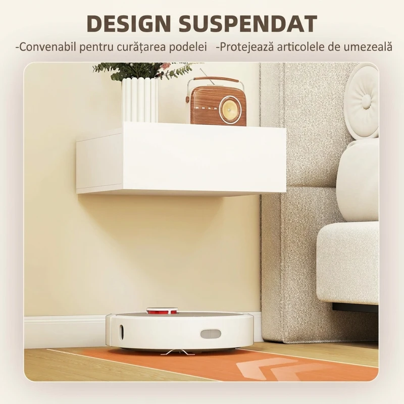 HOMCOM Set de 2 Noptiere Suspendate Moderne cu Sertar din Lemn, 40x30x15cm, Alb