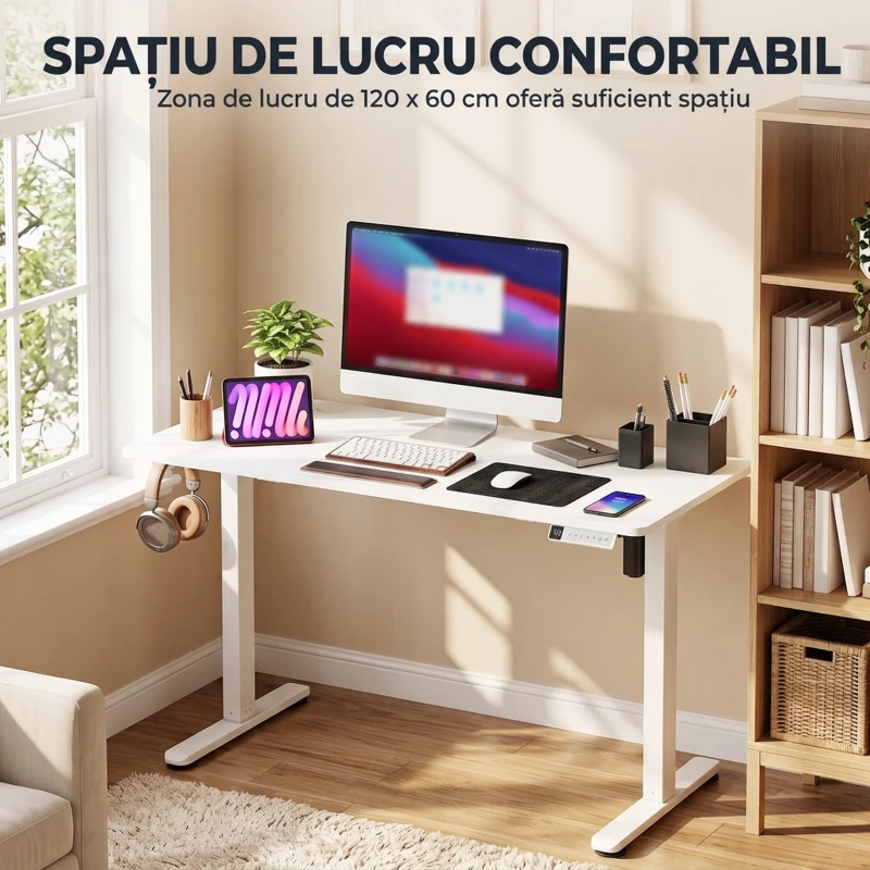 HOMCOM Birou electric reglabil cu display LCD, 120x60 cm, alb