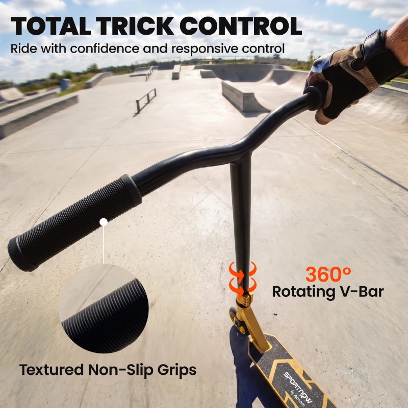 SPORTNOW Stunt Scooter, Pro Scooter for Adult Teens with 360° Handlebar, 110 mm PU Wheels, Aluminium Deck, ABEC-7, Gold Tone