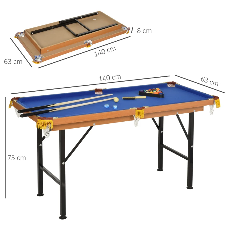 HOMCOM Billardtisch Klappbar Mini Billiard Tisch mit 2 Queues 16 Bällen Kreide Dreieck, Zubehör 140 x 63 x 75 cm