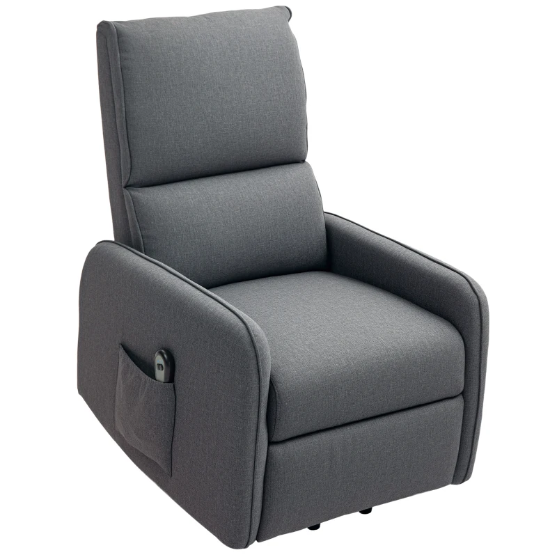 HOMCOM Fauteuil Relax Reclinable Électrique Releveur en Tissu Effet Lin Télécommande Assise à Ressorts Repose-pieds Gris