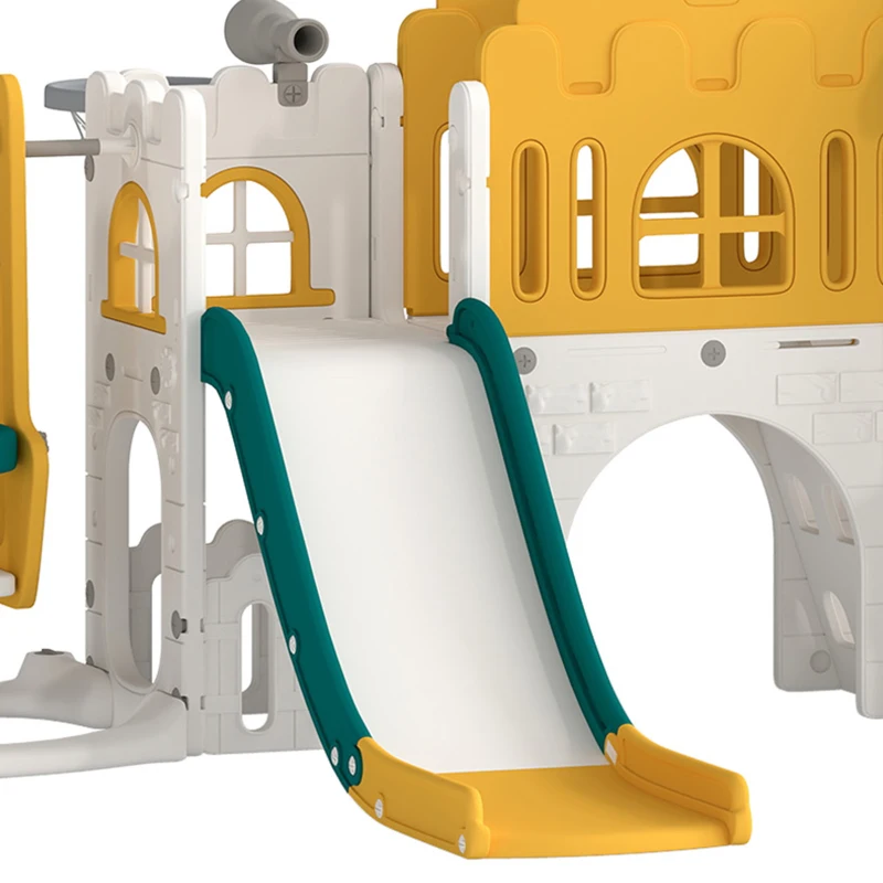 AIYAPLAY 11-in-1 glijbaan- en schommelset voor peuters met speelhuis, indoor speeltoestel voor 1-4 jaar, geel