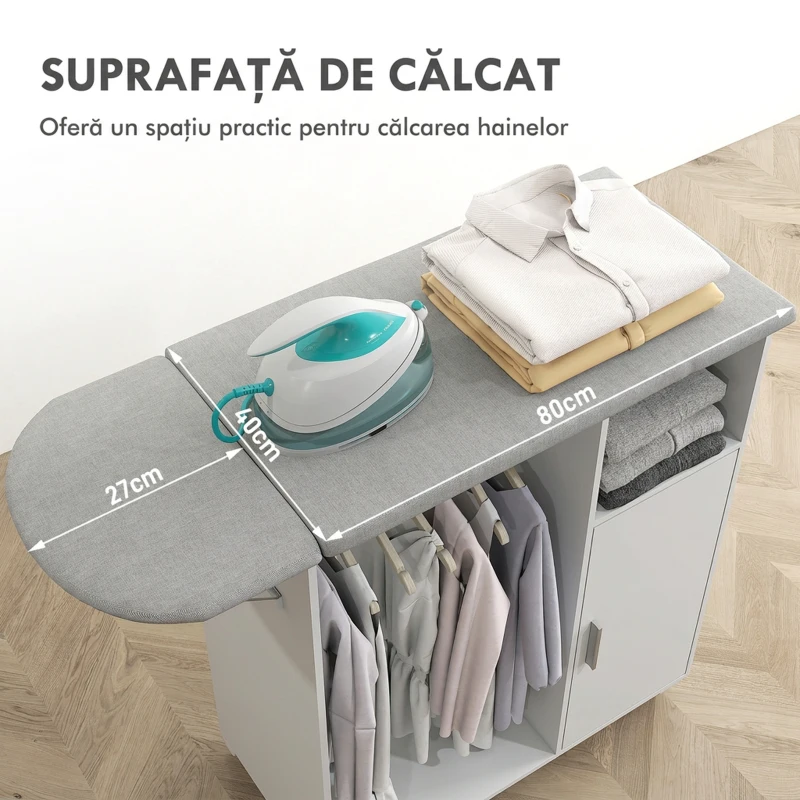 HOMCOM Dulap Masa Calcat – 3 Rafturi, Blat Burete & Ghidaj Rufe