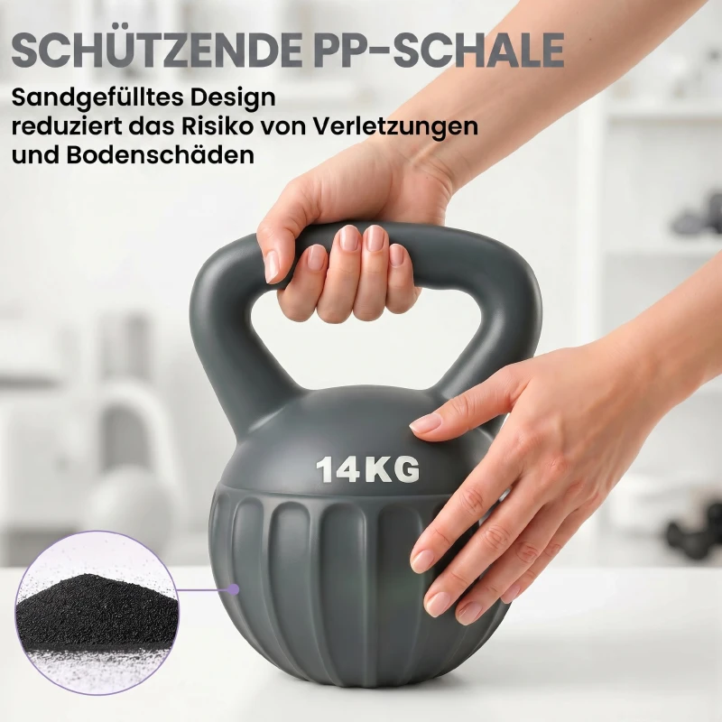 SPORTNOW Kettlebell 14 kg, Haltère avec Poignée Antidérapante, Haltère à Boule, Musculation, Entraînement, pour Gym, Gris