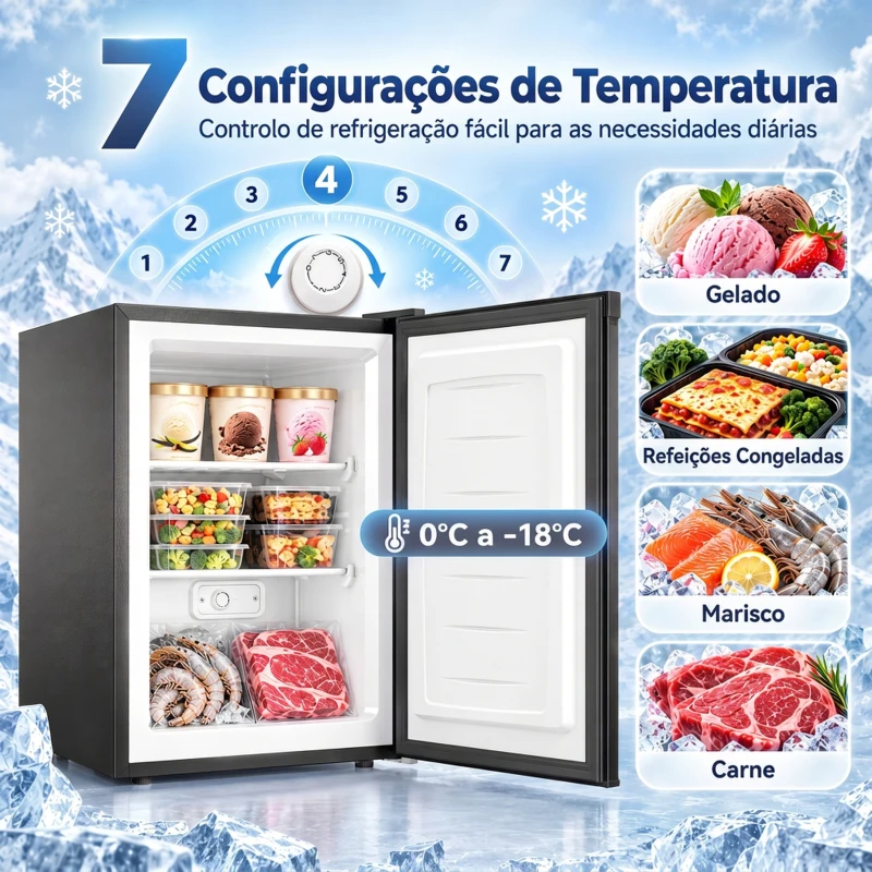 HOMCOM Mini Congelador 84,8 L Silencioso com Porta Reversível, Temperatura Ajustável e 2 Prateleiras Amovíveis, Preto
