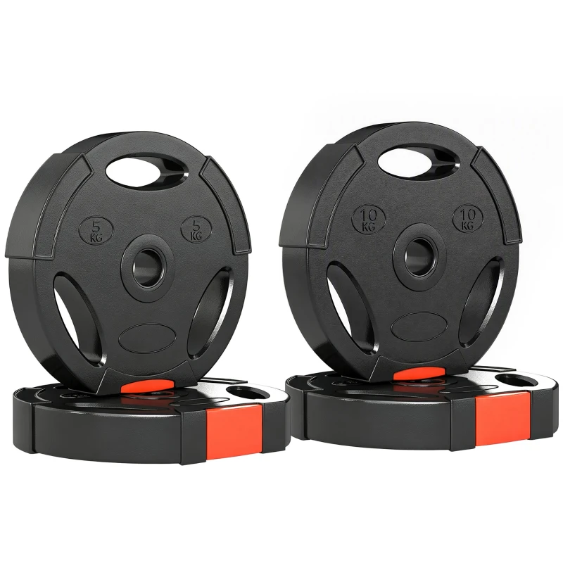 SPORTNOW Disques de Poids, Plaques de Poids 2 x 5 kg et 2 x 10 kg, à Trois Poignées avec Trous de Ø 25 mm, Noir
