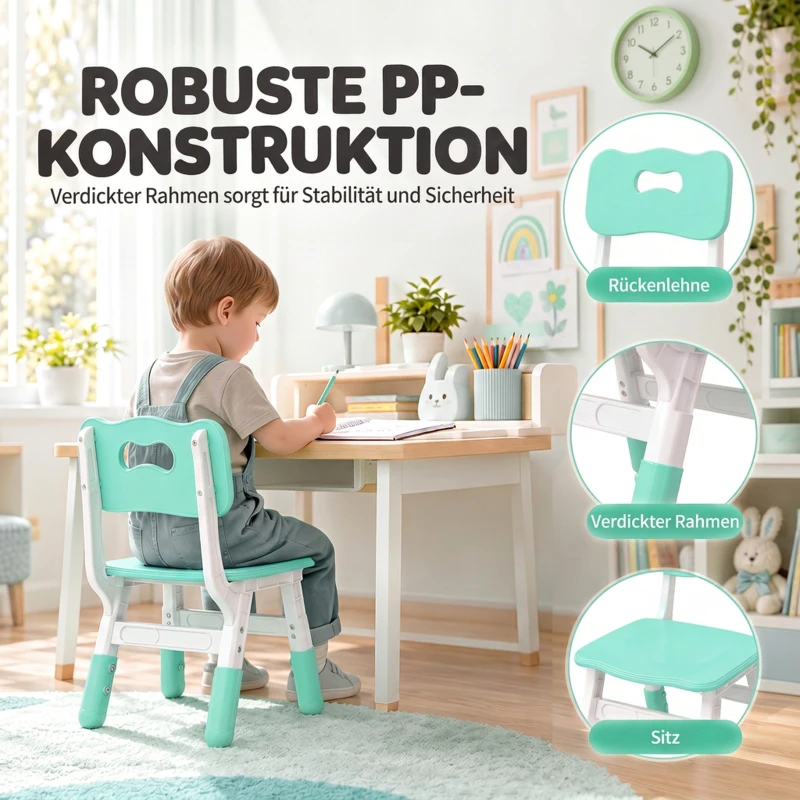 AIYAPLAY Schreibtischstuhl Kinder 2er Set, 26-30cm höhenverstellbar ergonomischer Rückenlehne armlose für 1,5–8 Jahren Grün