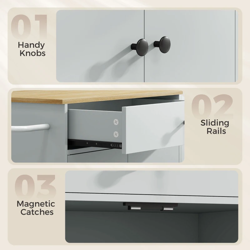 HOMCOM Rolling Kitchen Island with 3-Tier Spice Rack, Kitchen Storage Cart with Drawer and Towel Rack, Light Blue