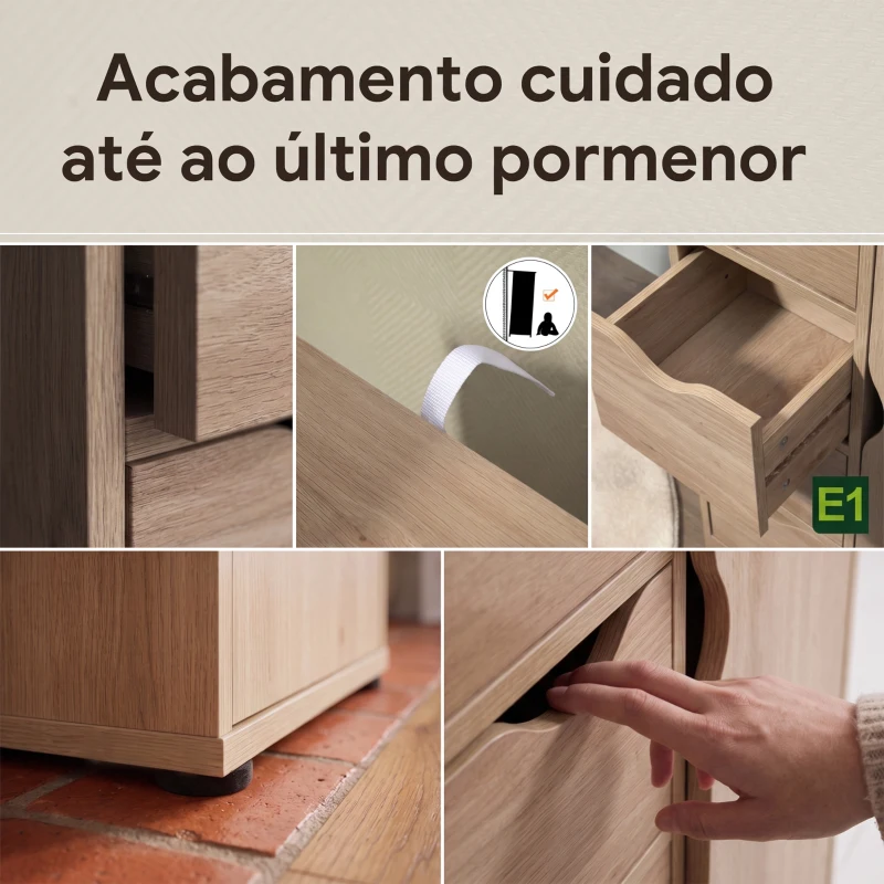 HOMCOM Armário de Sala de Estar Aparador Auxiliar com 4 Gavetas 1 Armário e Prateleira Inferior Móvel de Armazenamento Múltiuso para Dormitórios Sala de Jantar 54x29x83cm Carvalho
