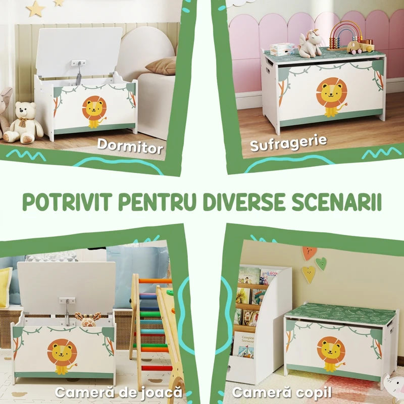 AIYAPLAY Ladă pentru jucării cu capac pentru copii, pentru jucării și haine, 60x37x39 cm, verde
