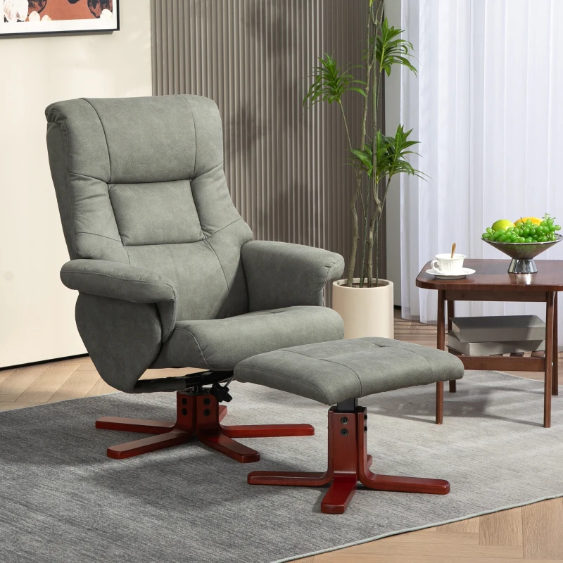 HOMCOM Relax-Sessel mit Liegefunktion und Fußhocker, Bezug aus technischem Stoff, Holzrahmen, Schaukel-Funktion, Grau