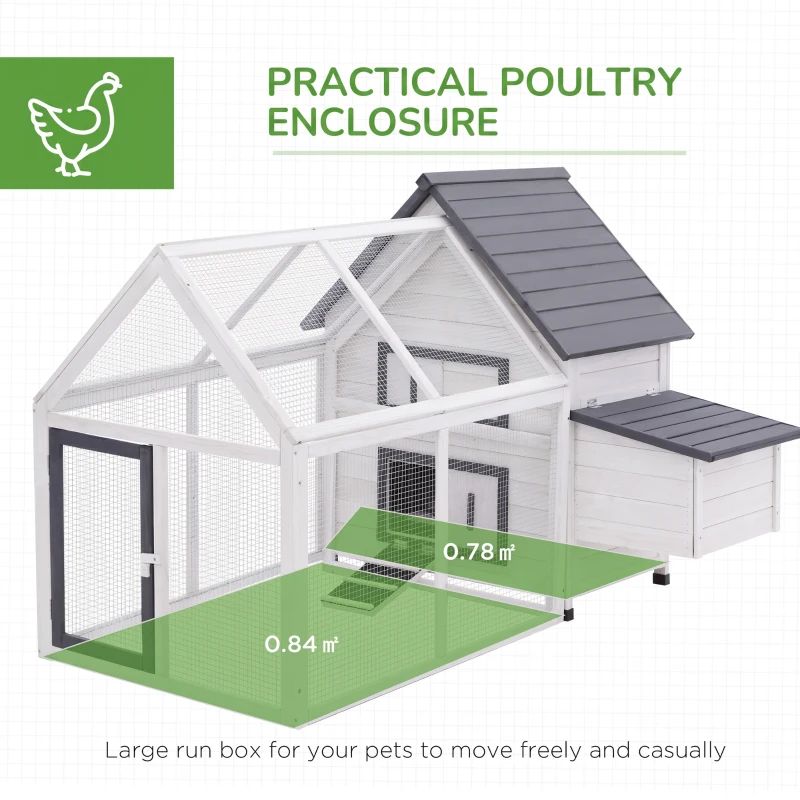 PawHut Chicken Coop with Run Wooden Hen House Pet Poultry Coops Cages Small Animal Outdoor Pen with Nesting Box 166 x 124 x 112cm