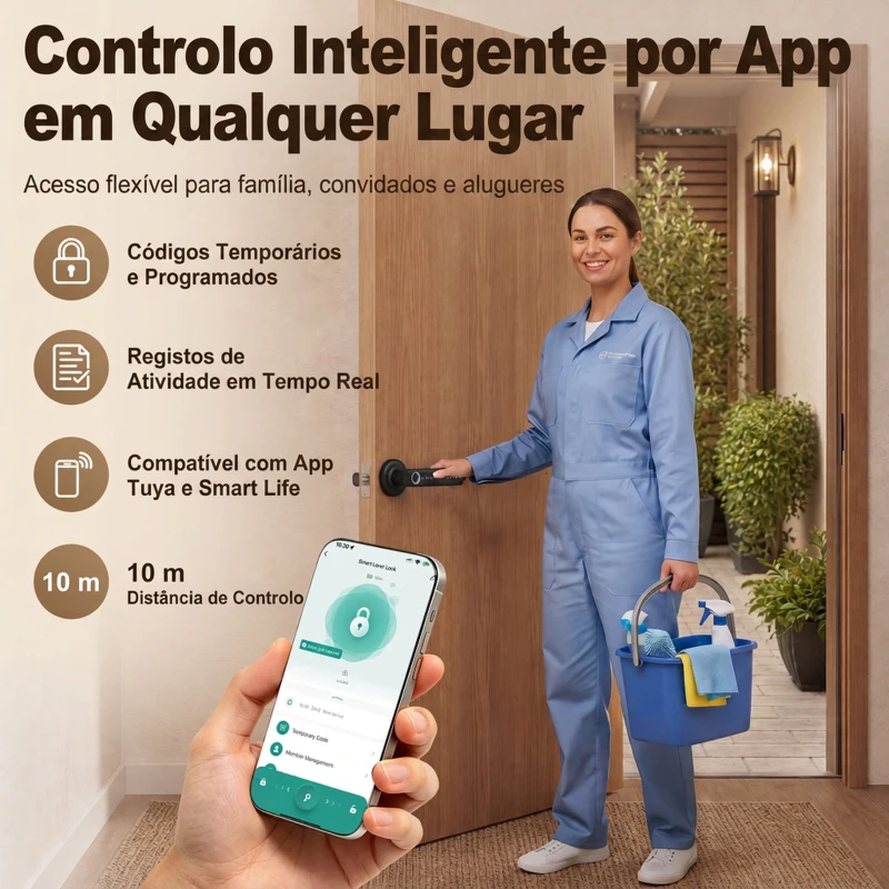 HOMCOM Fechadura Inteligente 5 em 1 com Maçaneta, Impressão Digital, Código, App, Bluetooth, Cartão NFC, Chave e Registo de Acessos, Preto