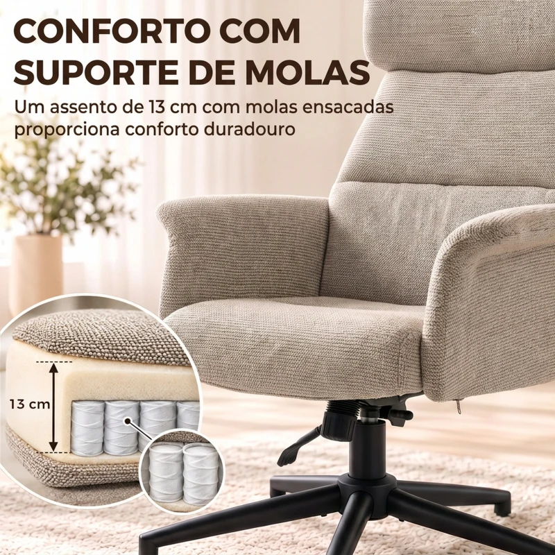 HOMCOM Cadeirão Relax com Apoio para os Pés, Apoio de Cabeça Ajustável, Giratório, Reclinável, Assento com Molas e Encosto Alto, Castanho