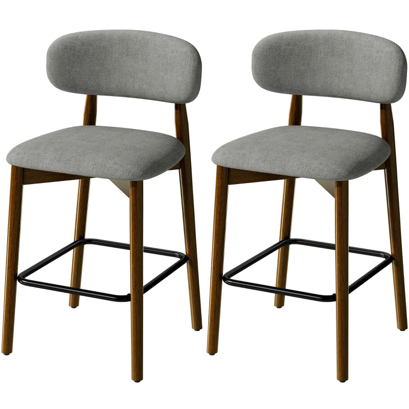 HOMCOM Bar Stools Curved Open Back Padded Seat Footrest Set of 2 for Kitchen Grey