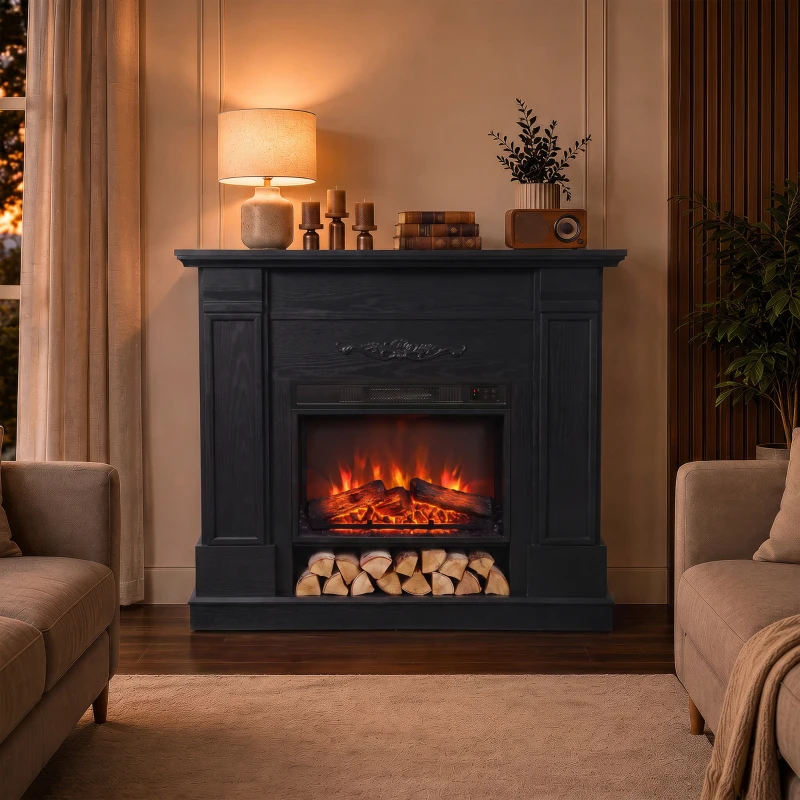 HOMCOM Elektrokamin freistehend/eingebaut mit Rahmen und Ablage für TV 140 cm, 1800 W, 3D-Flammeneffekt, Timer, Schwarz
