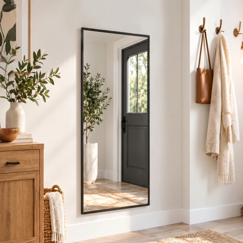 HOMCOM 40 x 110 cm Full Length Wall Mirror, Rectangular Mirror with Adjustable Hooks, Over the Door or Wall Mounted, Black
