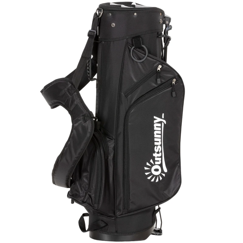 Outsunny Golf Stand Bag 6 Way Full-Length Dividers, Waterproof Golf Bag with 5 Pockets, Black