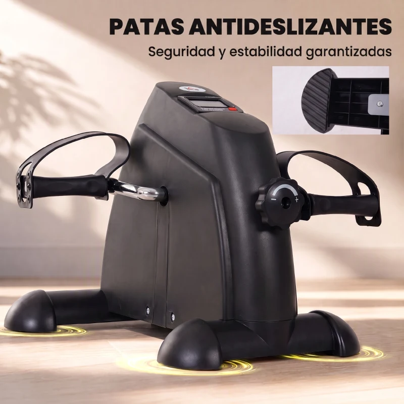 HOMCOM Minibicicleta Estática Pedalier de Metal Aparato de Ejercicios 2 en 1 Brazos y Piernas Resistencia Ajustable Pantalla LCD para los Amantes del Fitness en Casa u Oficina 35x40x31cm