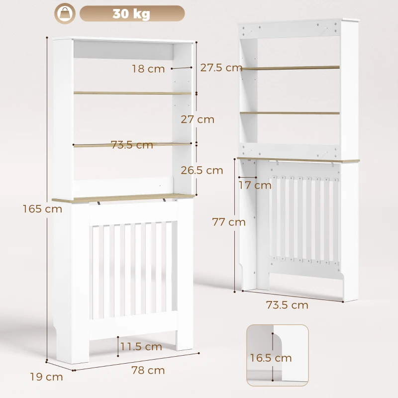 HOMCOM Mască pentru calorifer cu lamele și 3 polițe, acoperire modernă din MDF pentru living, 78x19x165 cm, alb