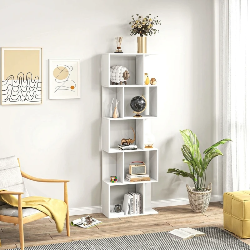 HOMCOM Bibliotecă din lemn cu 5 rafturi și separator, 60x24x184,5 cm, alb