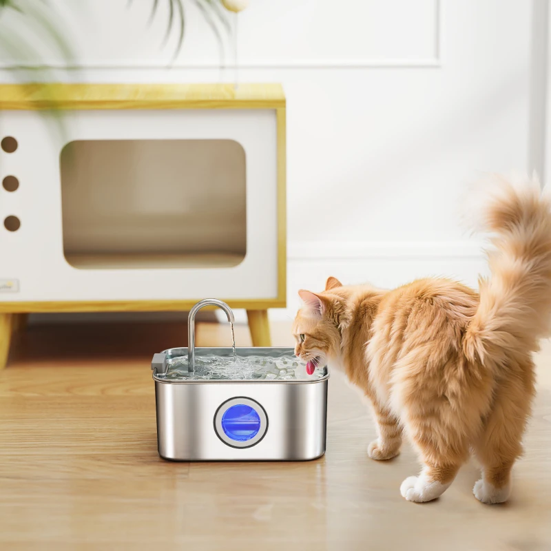 PawHut 3.2L Cat Water Fountain for Drinking, Cat Fountain Stainless Steel with Visible Water-Level Window, Ultra-Silent Pump