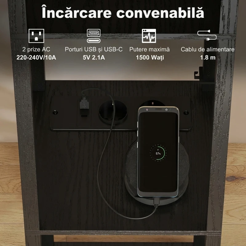 HOMCOM Lampă de Podea cu Rafturi, Lumină Ajustabilă, Comutator cu Pedală și Porturi USB, Negru