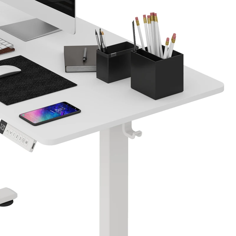 HOMCOM Bureau Assis Debout Électrique 120 x 60 cm avec Écran LCD, Bureau Électrique Réglable en Hauteur avec 3 Mémoires, Blanc