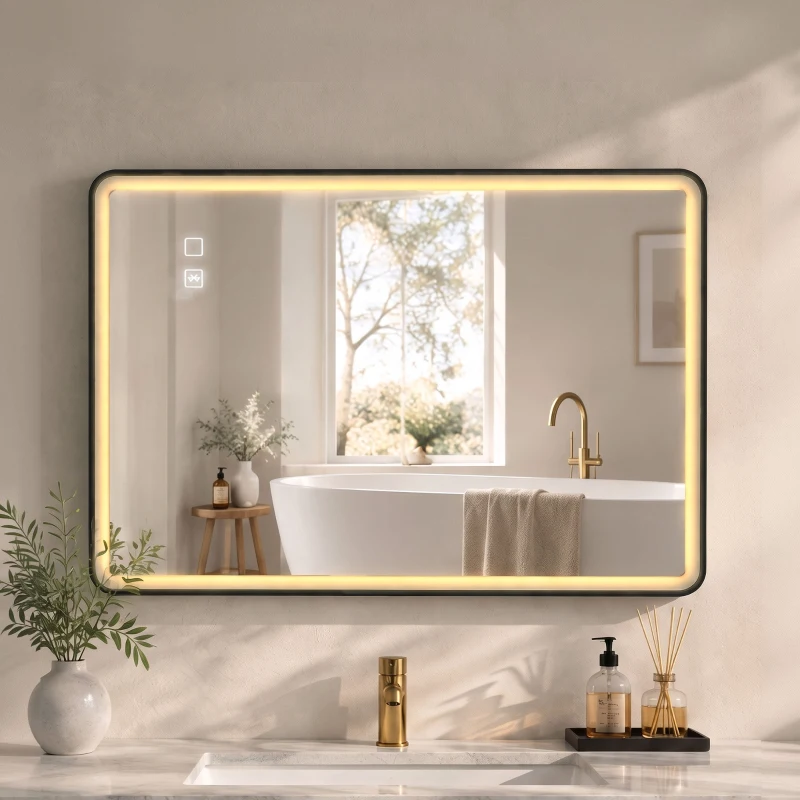 HOMCOM Specchio da Bagno LED Bluetooth Antiappannamento 100x70 cm Nero