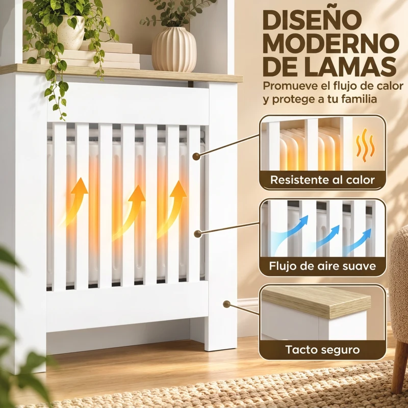 HOMCOM Cubre Radiadores con Estantería de 3 Niveles Cubreradiador Moderno de MDF Diseño de Lamas 78x19x165 cm Blanco