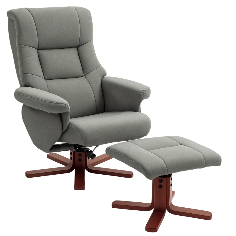 HOMCOM Relax-Sessel mit Liegefunktion und Fußhocker, Bezug aus technischem Stoff, Holzrahmen, Schaukel-Funktion, Grau