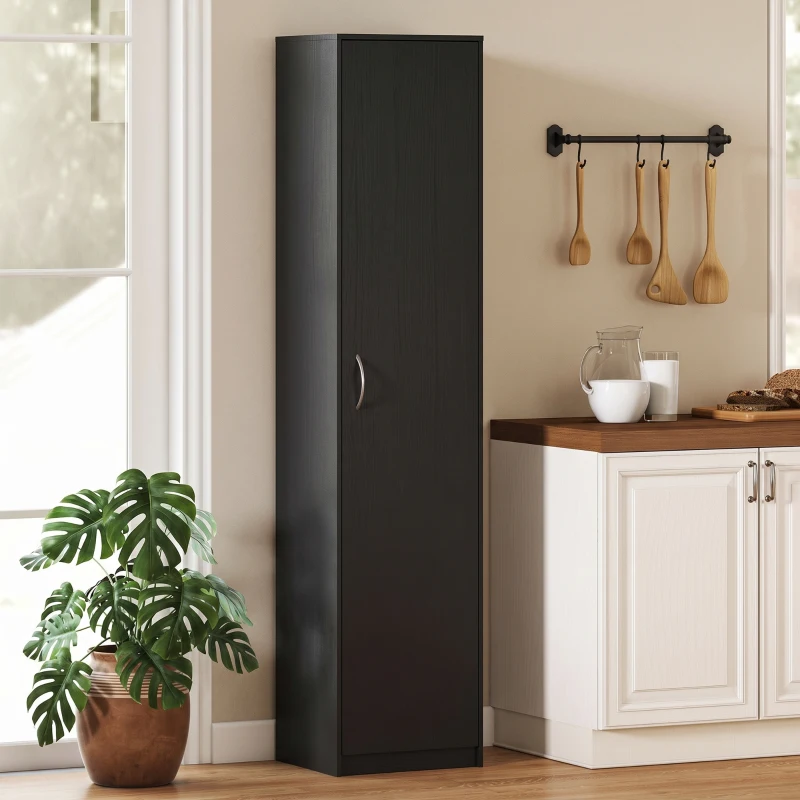 HOMCOM Armadio da Cucina Slim a 5 Ripiani con Spazio Interno Regolabile, in Legno, 40x35x180 cm, Nero