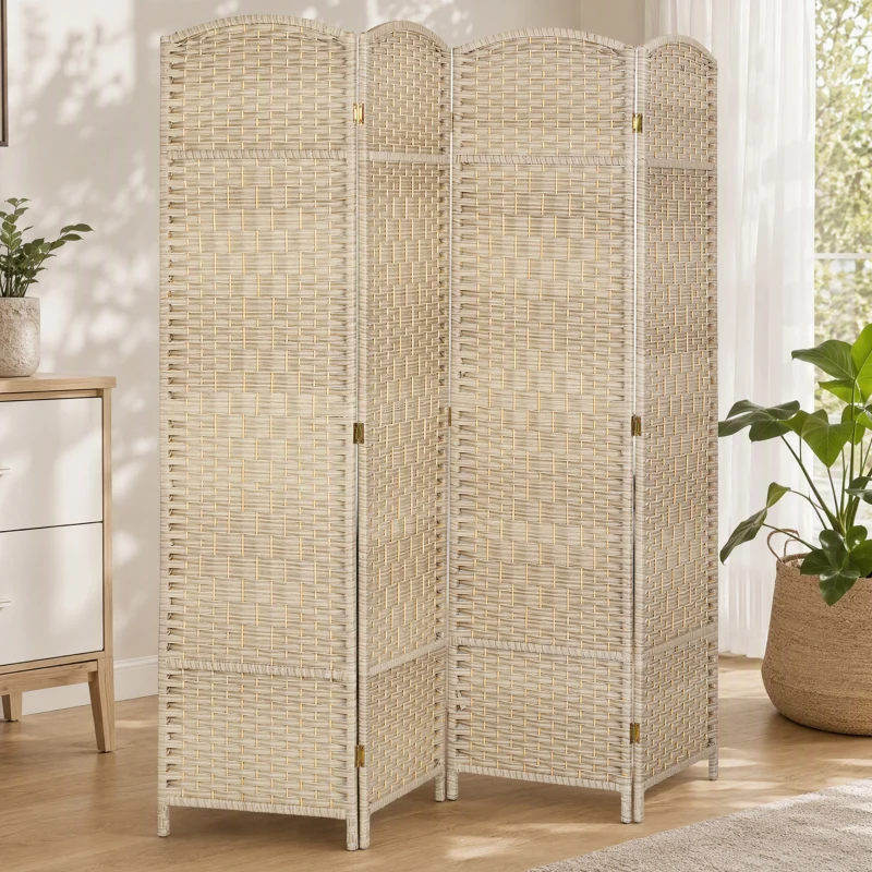 HOMCOM Paravent intérieur en bois 4 panneaux séparateur de pièce pliable pour salon chambre 180 x 180 cm chêne
