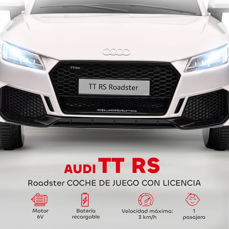 HOMCOM Coche Eléctrico para Niños de 3+ Años Audi TT Eléctrico 12V con Velocidad 3 km/h Mando a Distancia 102x60x44 cm Blanco