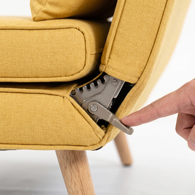 HOMCOM Sofá-Cama de 2 Lugares Dobrável Estofado em Linho com Encosto Ajustável em 5 Posições e 2 Almofadas Amarelo