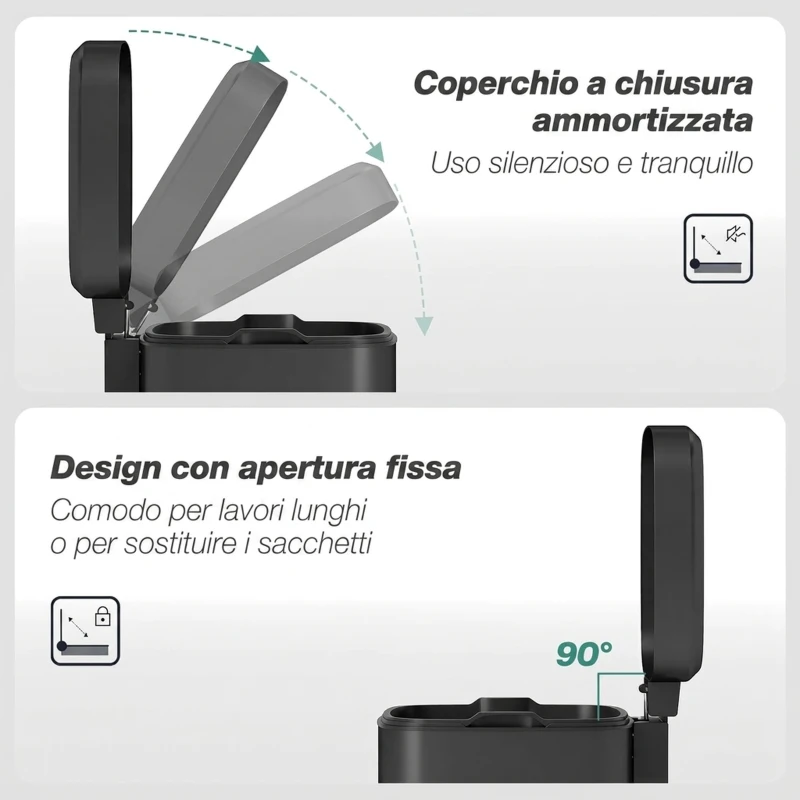 HOMCOM Pattumiera Rettangolare a Pedale 20L in Metallo con Coperchio, Secchio Rimovibile, Anti-impronte, Nero