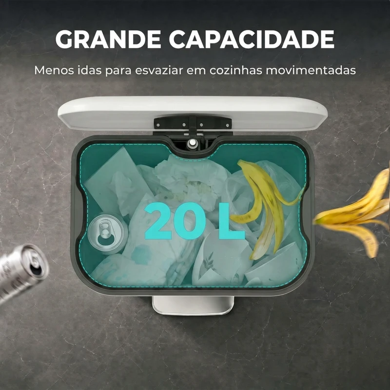 HOMCOM Caixote do Lixo de Cozinha 20 L em Aço Galvanizado com Tampa de Fecho Suave, Pedal, Balde Interior Amovível e Acabamento Anti-impressões Digitais Creme