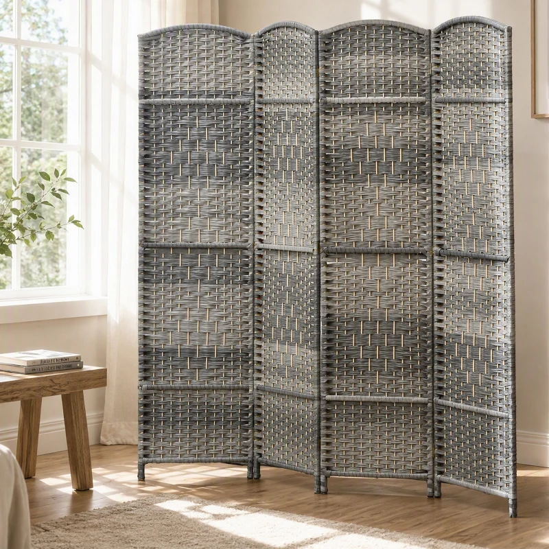 HOMCOM Paravent intérieur en bois 4 panneaux séparateur de pièce pliable pour salon chambre 180 x 180 cm gris mélangé