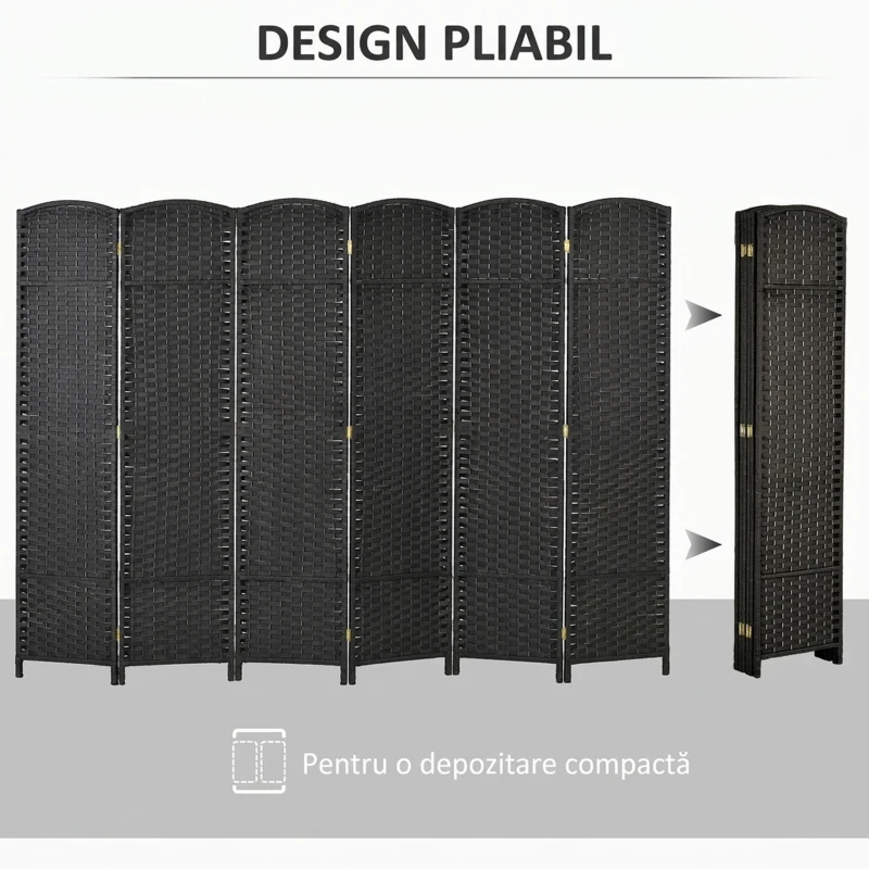 HOMCOM Paravan decorativ pliabil cu 6 panouri, împletit, 240x170 cm, negru