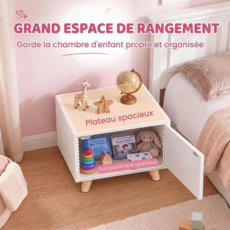 AIYAPLAY Table de Chevet Enfant avec Tiroir, Poignée en Forme de Nuage, pour Chambre d'Enfant, 34 x 31 x 25 cm, Blanc