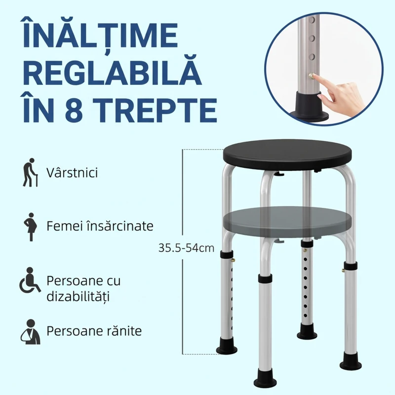 Homcom Scaun Dus – Reglabil, Antialunecare, Alb