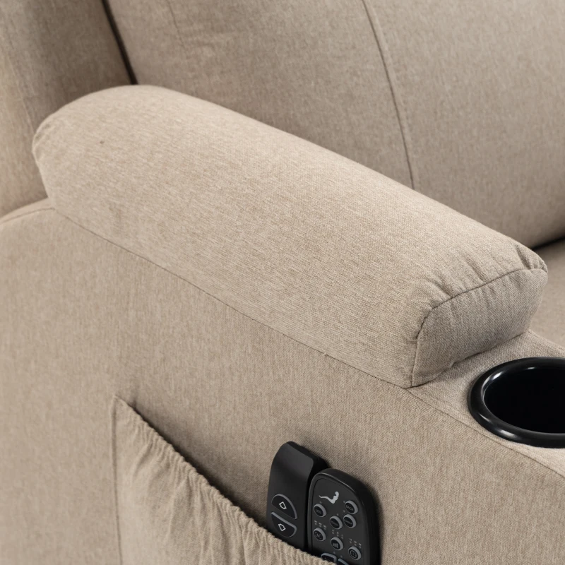 HOMCOM Riser Recliner Chair with Massage and Heat, Linen Electric Lift Armchair for Elderly with Spring Cushion, Beige