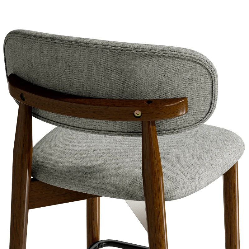 HOMCOM Bar Stools Curved Open Back Padded Seat Footrest Set of 2 for Kitchen Grey