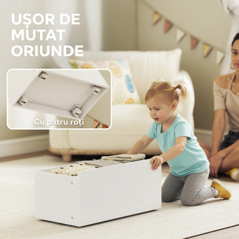 AIYAPLAY Raft pentru Jucării cu 6 Coșuri, 3 Rafturi și Cutie Inferioară, din Lemn, Plastic și Oțel, 100x30x80 cm, Alb
