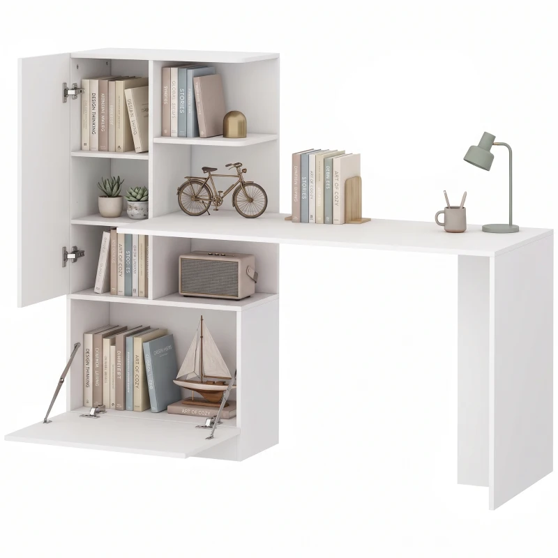 HOMCOM Scrivania per Computer con Libreria e Armadietto, 150 cm, Bianco