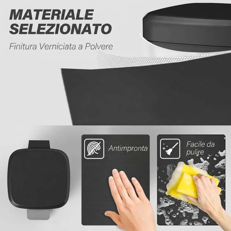 HOMCOM Pattumiera Rettangolare a Pedale 20L in Metallo con Coperchio, Secchio Rimovibile, Anti-impronte, Nero