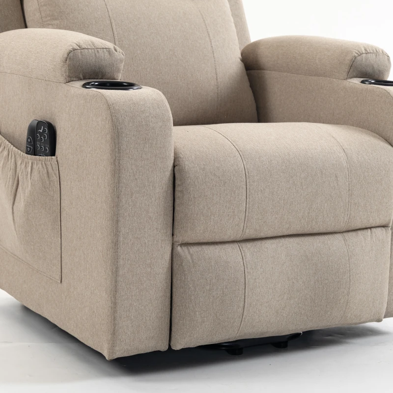 HOMCOM Riser Recliner Chair with Massage and Heat, Linen Electric Lift Armchair for Elderly with Spring Cushion, Beige