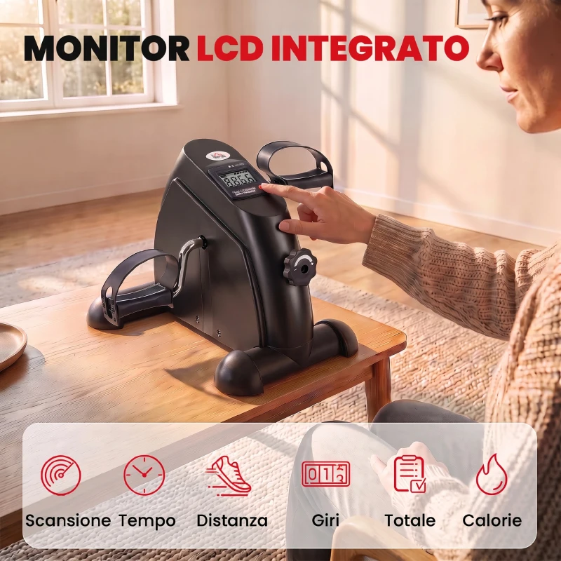 HOMCOM Mini Cyclette Portatile per l'Allenamento di Gambe per Braccia con Display LCD, 35 x 40 x 31 cm, Nero