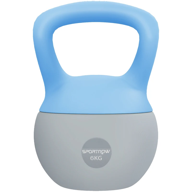 SPORTNOW Kettlebell 6 kg, Haltère avec Poignée Antidérapante pour Fitness, Musculation, Cardio, 19 x 19 x 28 cm, Bleu Clair