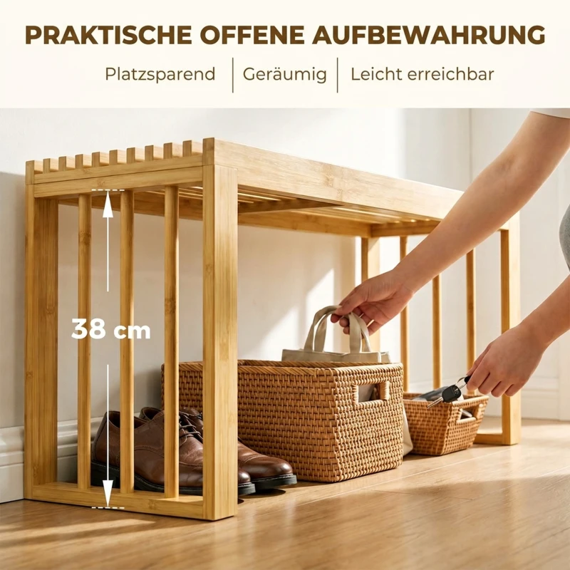 HOMCOM 90 cm Bambus-Schuhbank, Flurbank ohne Rückenlehne, Sitzbank für Eingangsbereich, Natur